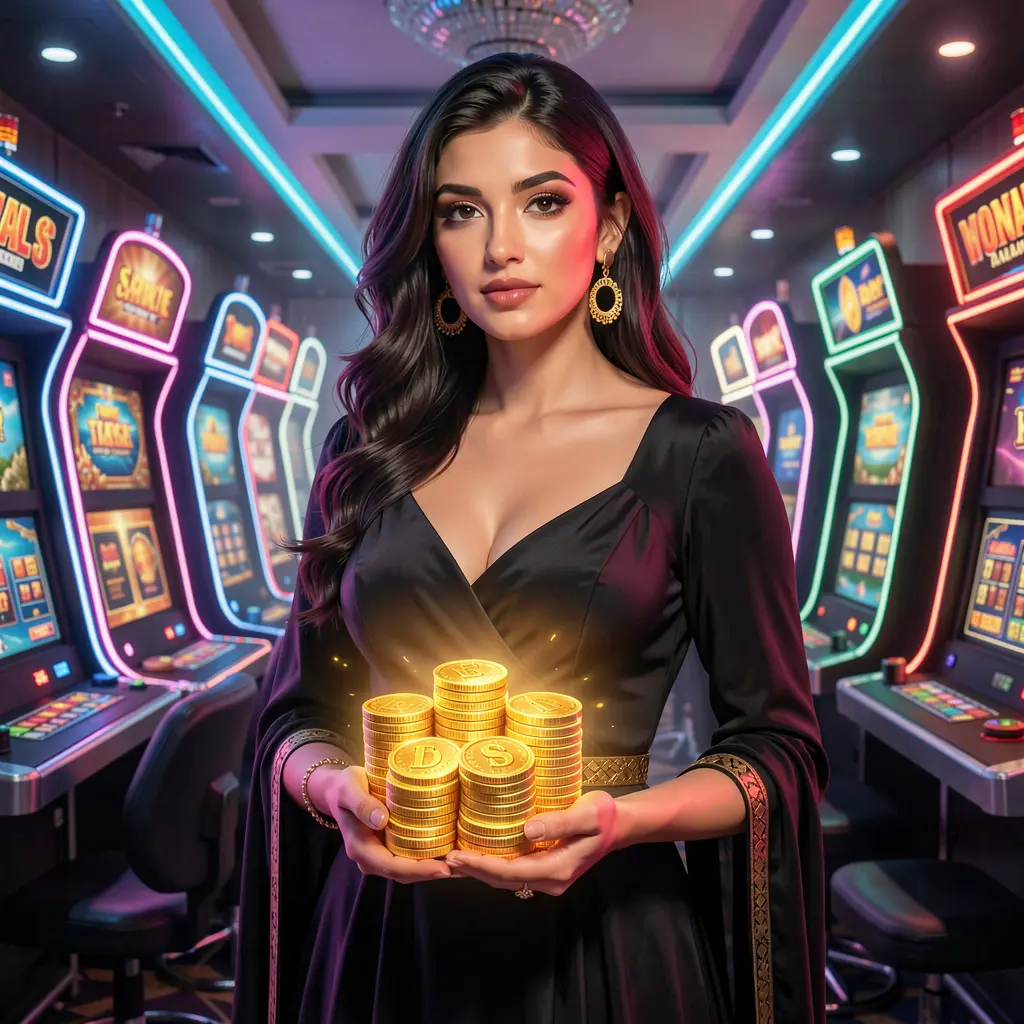 Stylish casino player holding glowing poker chips in a vibrant gaming atmosphere at XE66 com, showcasing premium online casino entertainment for players in Bangladesh