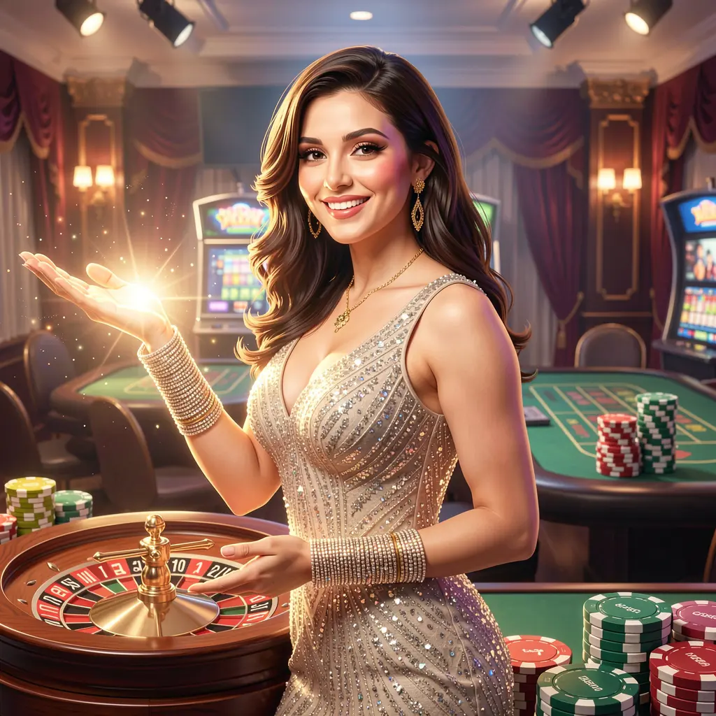 Confident Bangladeshi casino ambassador pointing forward with glowing roulette numbers behind, symbolizing trusted access and high level play at XE66 com